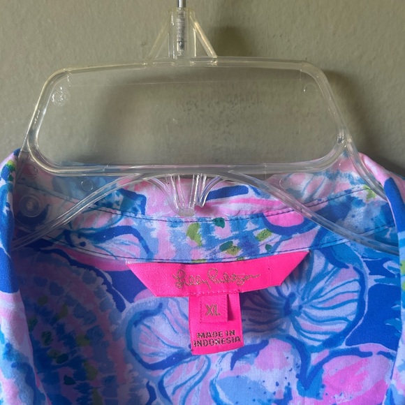 Lilly Pulitzer Blue Pink  Floral Tunic Cover Up Dress Sz XL - Picture 13 of 13
